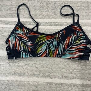 Massimo Tropical Leaf Print Bikini Top - Black, Green, Orange